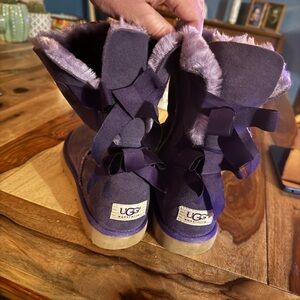 UGG Purple Suede Boots with Bows Bailey Short